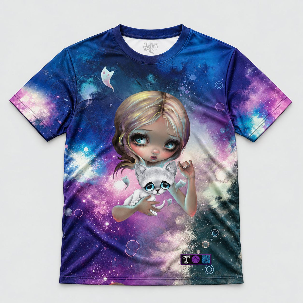 Jasmine Becket-Griffith jersey flat lay front with Artist vs Art inside neck label