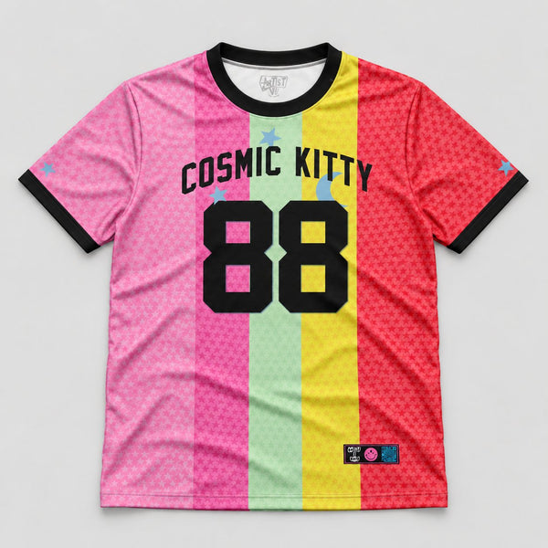 Jasmine Becket-Griffith jersey flat lay front with Artist vs Art inside neck label