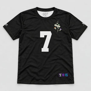 Jasmine Becket-Griffith jersey flat lay front with Artist vs Art inside neck label