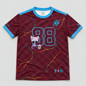 Jasmine Becket-Griffith jersey flat lay front with Artist vs Art inside neck label