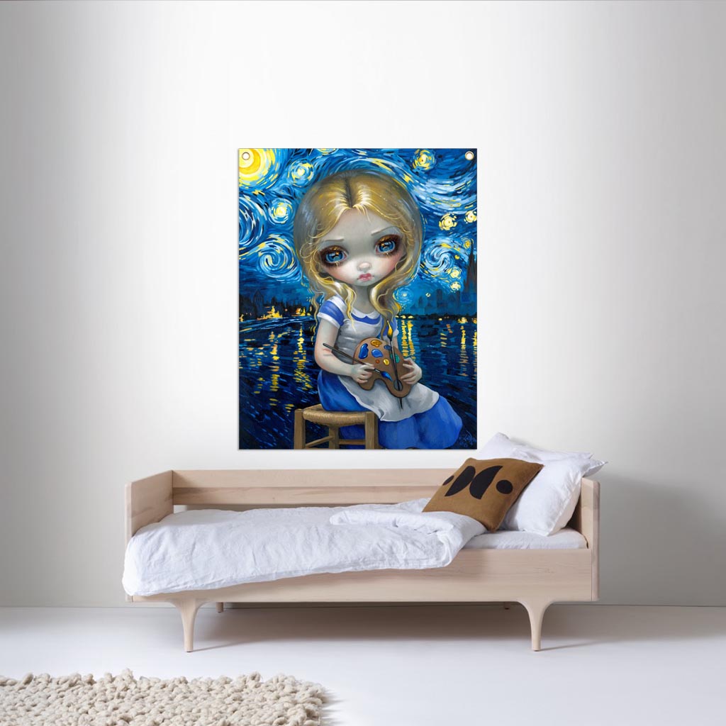 Alice In A Van Gogh Nocturne - Fabric Banner - artistvsart
