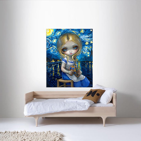 Alice In A Van Gogh Nocturne - Fabric Banner - artistvsart