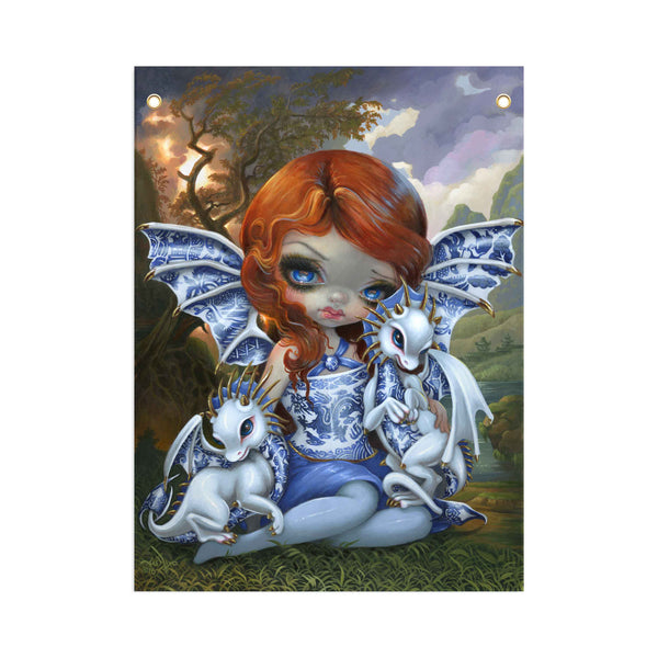Blue Willow Dragonlings - Fabric Banner - artistvsart
