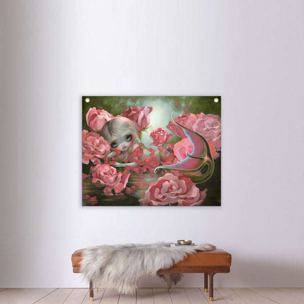Mermaid With Roses - Fabric Banner - artistvsart
